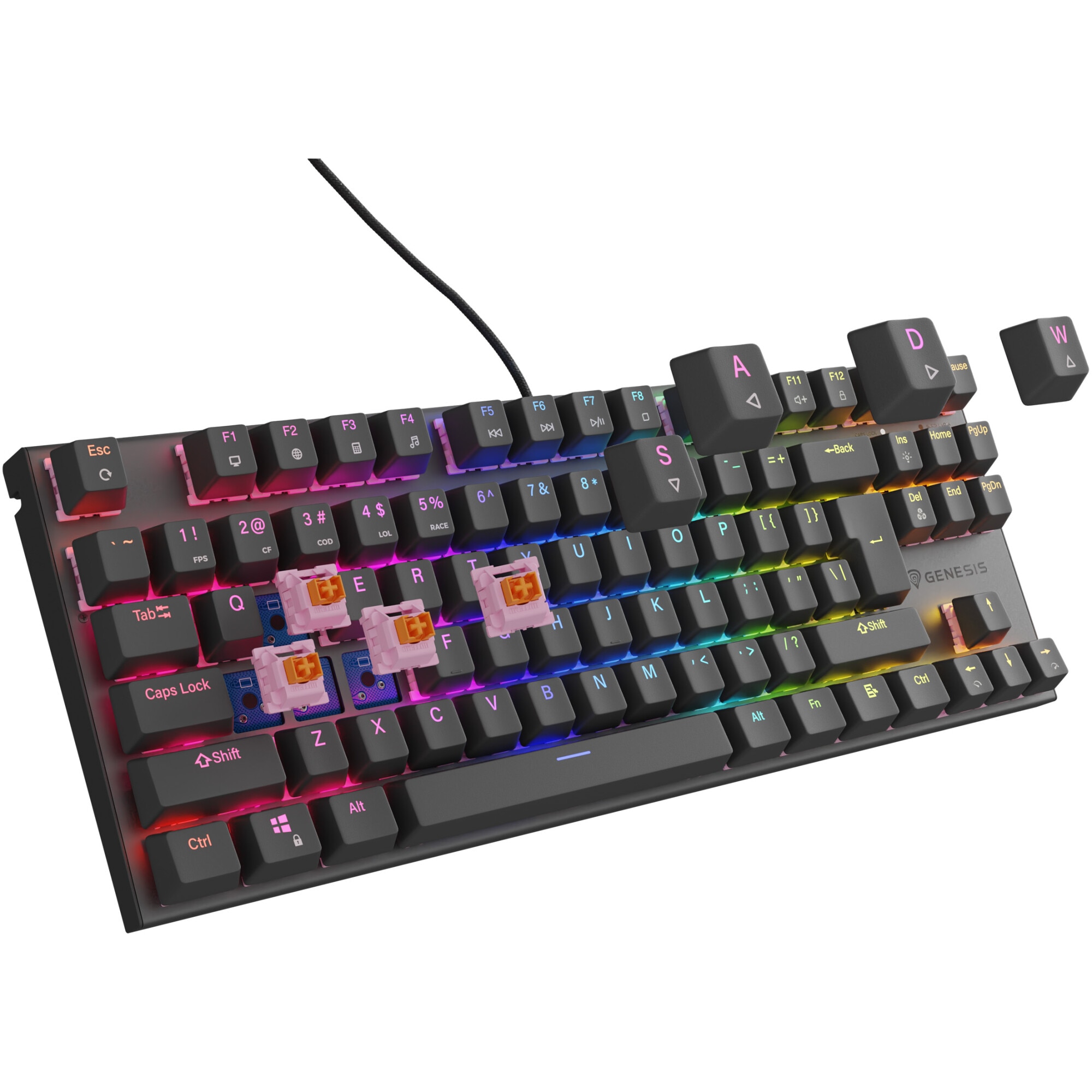 Tastatura Mecanica Gaming cu fir Genesis THOR 303, Peach Silent