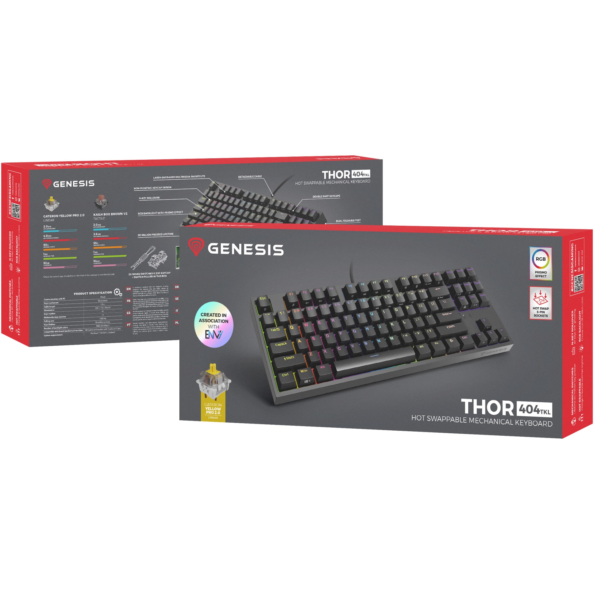 Tastatura Mecanica Gaming cu fir Genesis THOR 404, Gateron Yellow