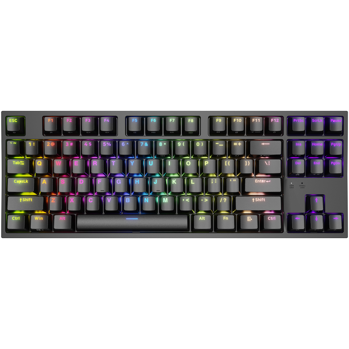 Клавиатура Gaming с кабел Genesis THOR 404, Механична, Gateron Yellow Pro Switch, Hot Swap, TKL Compact Carry-On Format, FULL Anti-Ghosting, Software, RGB LED осветени клавиши, 1,8 м плетен кабел, 2 допълнителни механични контакта, Черен