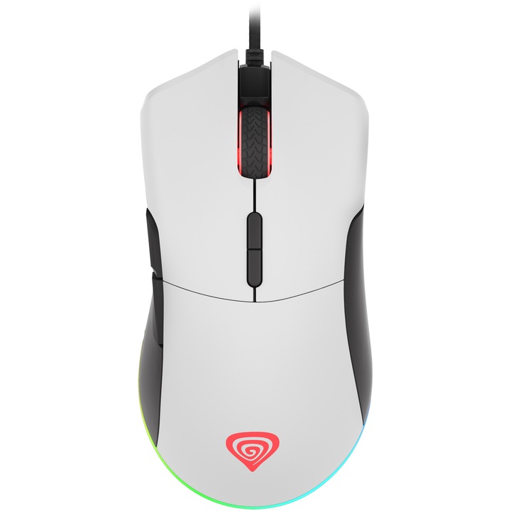 Mouse Gaming cu fir Genesis KRYPTON 290, 6.400 DPI, 1.000Hz, 22G, Software, Macro, Butoane Programabile, RGB LED, Cablu braided 1,8m, 139gr,Alb