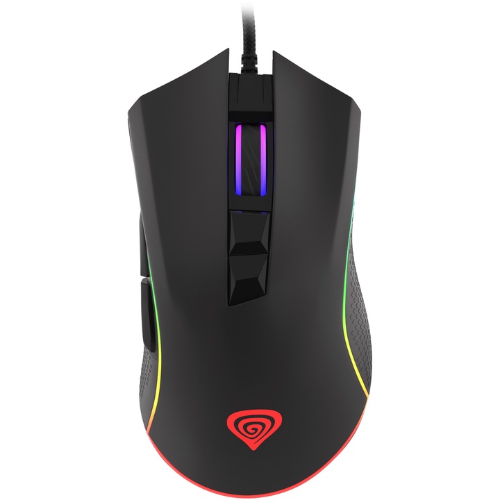 Мишка Gaming Genesis KRYPTON 770, С кабел, 12 000 DPI, 1000 Hz, 50G, PIXART PMW3325 сензор, OMRON 20M превключватели, Software, Macro, Програмируеми бутони, RGB LED, Плетен кабел 1,8 м, 138 гр, Черен