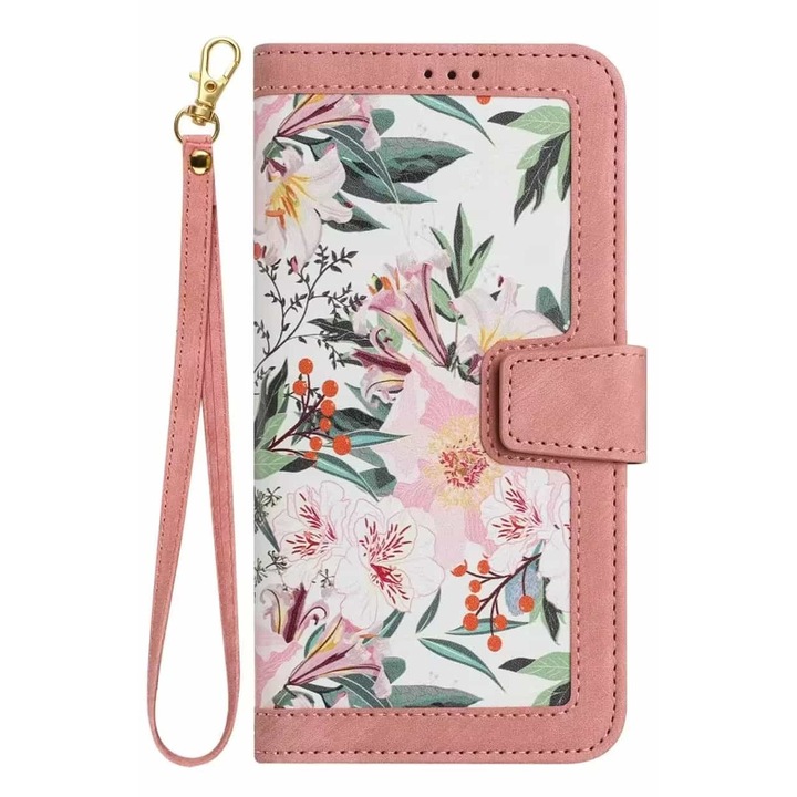 Husa tip carte pentru Honor 200 Pro functie stand si port carduri roz