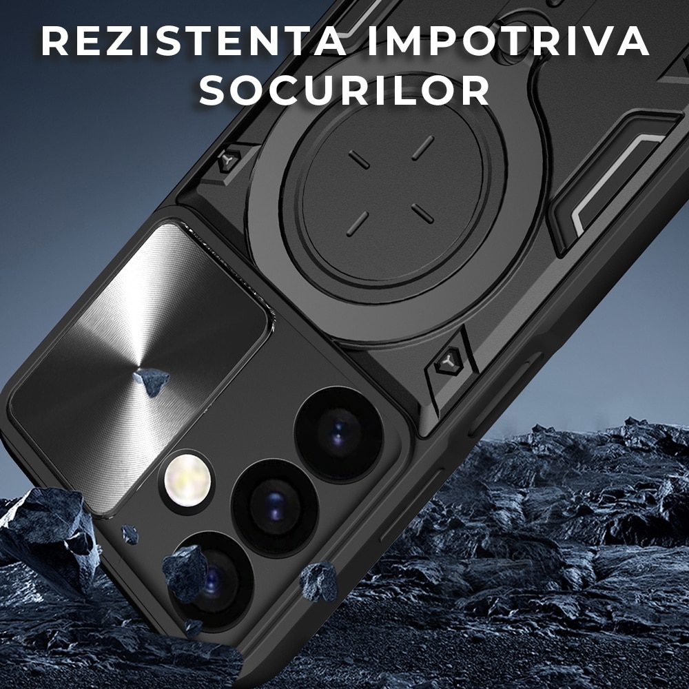 Husa pentru Oppo A5 4G / A5 5G, CamGuard Pro Kickstand, Slider Camera, Antisoc, Protectie Superioara, Albastru