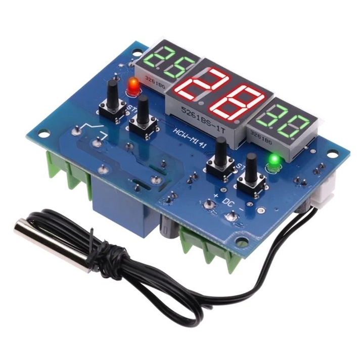 W1401 digitális termosztát DC 12V hőmérséklet-szabályozással és NTC érzékelővel