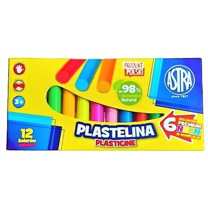 Комплект пластилин, ASTRA, 12 цвята, (6 неонови цвята)