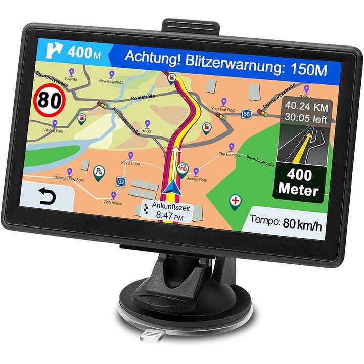 Автомобилен GPS навигатор, 7 инча, черен, тъчскрийн, мултимедия