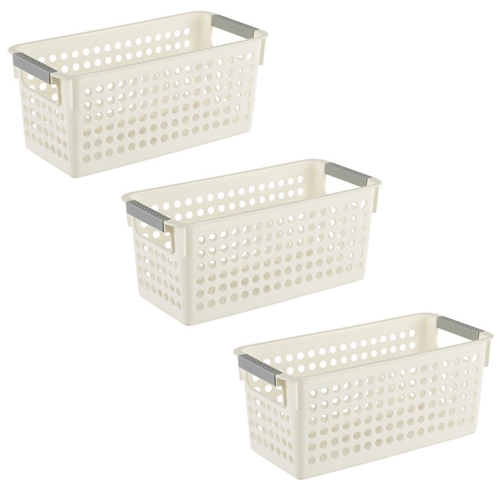 Set 3 cosuri depozitare, Plastic, Alb, 40x20.5x19.5cm