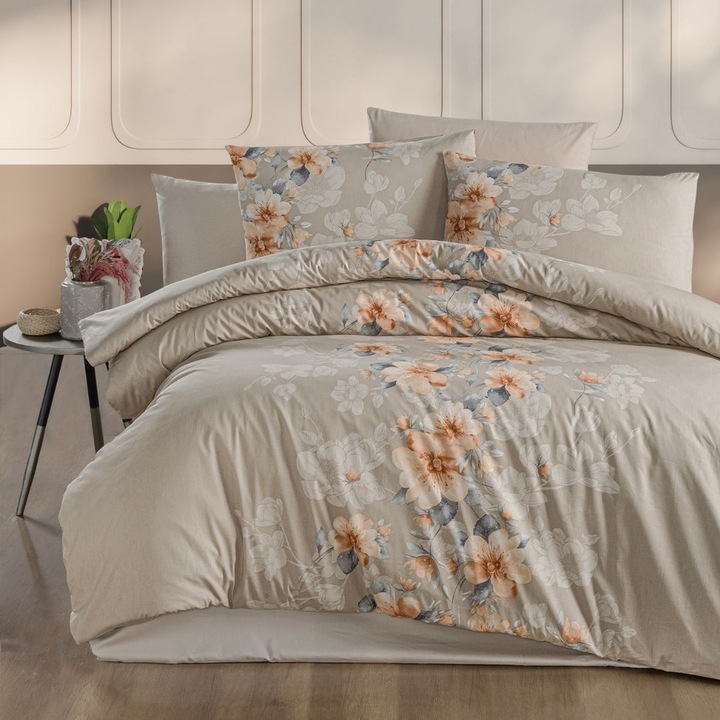 Dupla ágynemű, 100% ranforce pamut, 240x260 cm, 6 db, First Choice, Annabel, Cappuccino