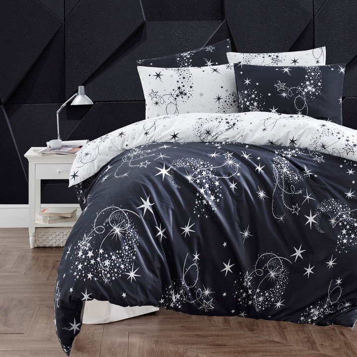 Dupla ágynemű, 100% ranforce pamut, 240x260 cm, 6 db, First Choice, Glare Navy Blue
