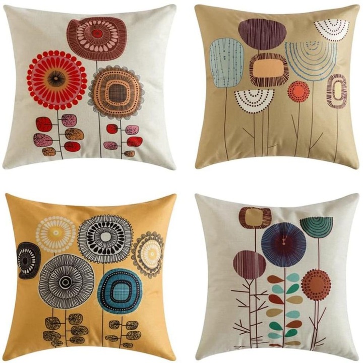 Set 4 huse perna, Lenjerie, 45x45cm, multicolor
