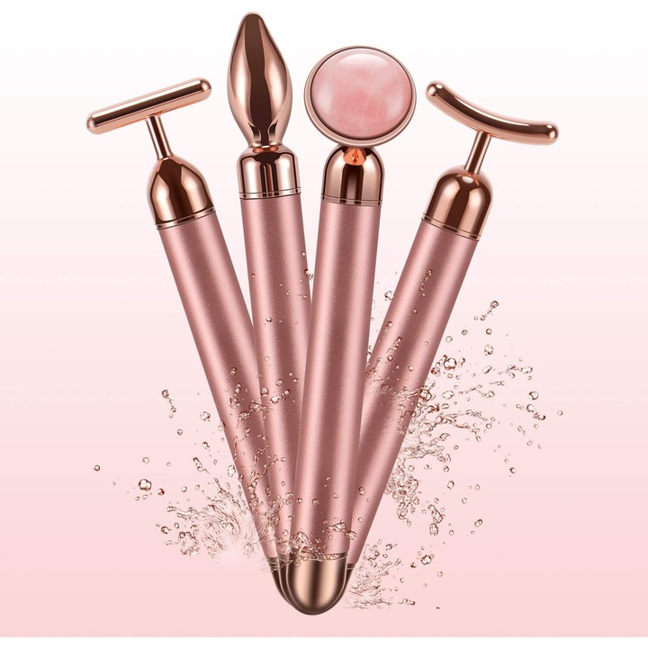 Уред за масаж на лице Golden Pulse, вибриращ нефрит ролер 4 в 1, за грижа за лицето и абсорбиране на козметични продукти