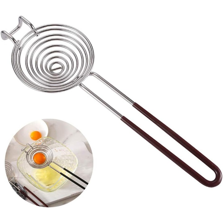 Separator de oua din otel inoxidabil cu carlig pentru bol, design ergonomic, 25.5cm
