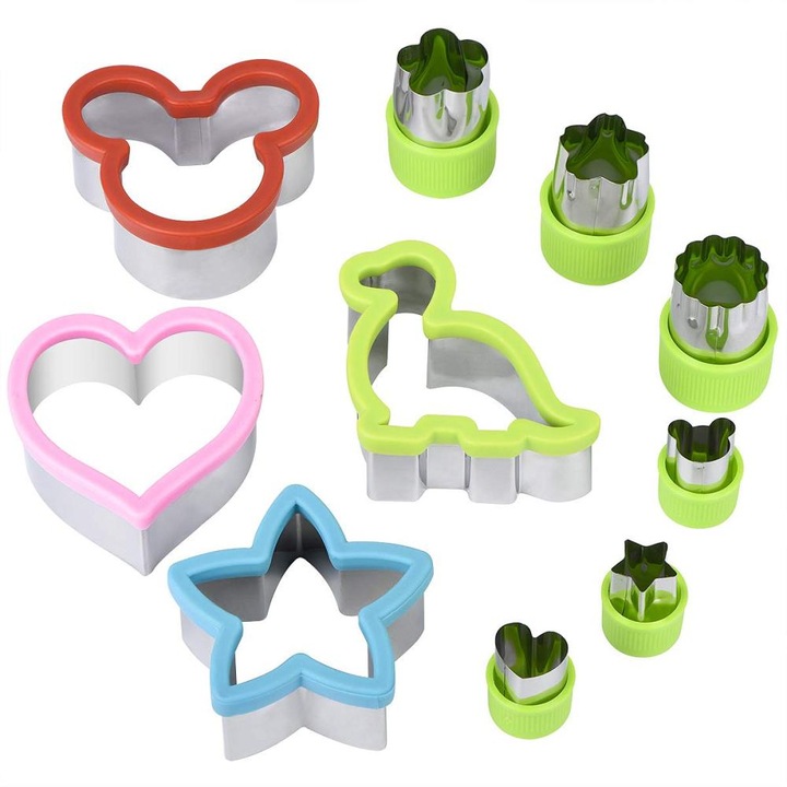 Set 10 Forme pentru prajituri sau legume, Inox / Plastic, Diverse modele, Multicolor
