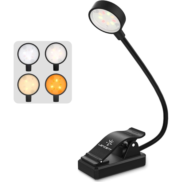 Lampa de citit cu 3 capete, Enforose, lumina ajustabila, portabila, incarcabila, 60 ore utilizare, pentru citit in pat