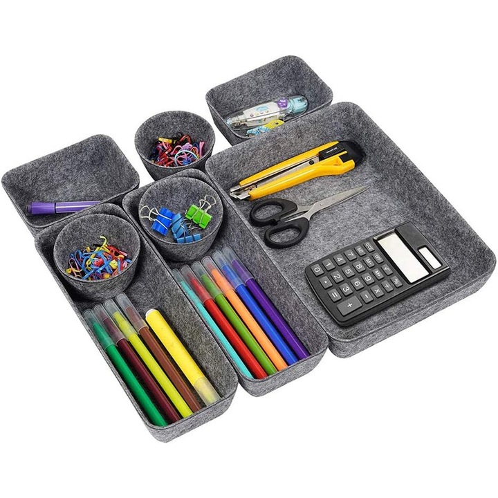 Set organizatoare de birou din fetru, AMRUGL, 8 cutii, gri
