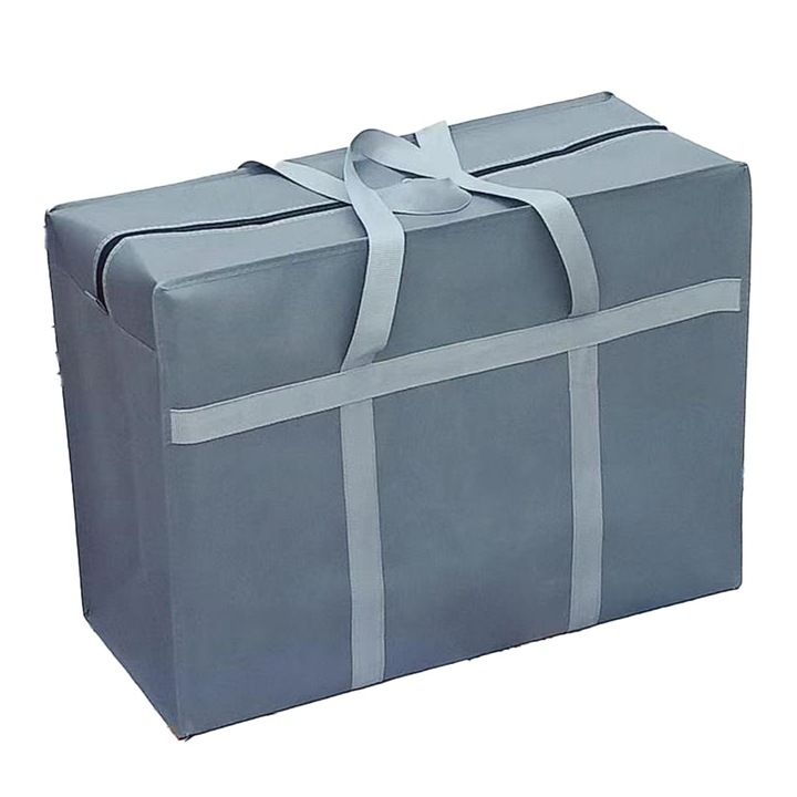 Set de genti pentru depozitare, pliabile, cu fermoar, gri, tesatura Oxford