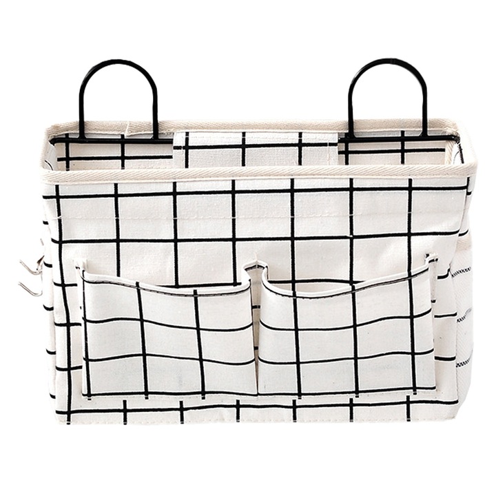 Organizator de perete pentru depozitare, bumbac, cu manere metalice, respirabil, lavabil, multicolor