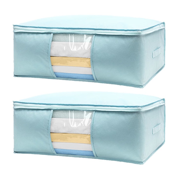Set 2 saci depozitare sub pat, material respirabil, vizualizare continut, multicolor