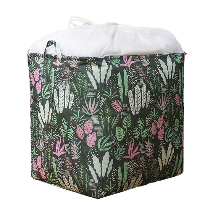 Set organizatori pliabili pentru depozitare, Colectie bumbac si in, capacitate mare, cu capac, multicolor, manere intarite