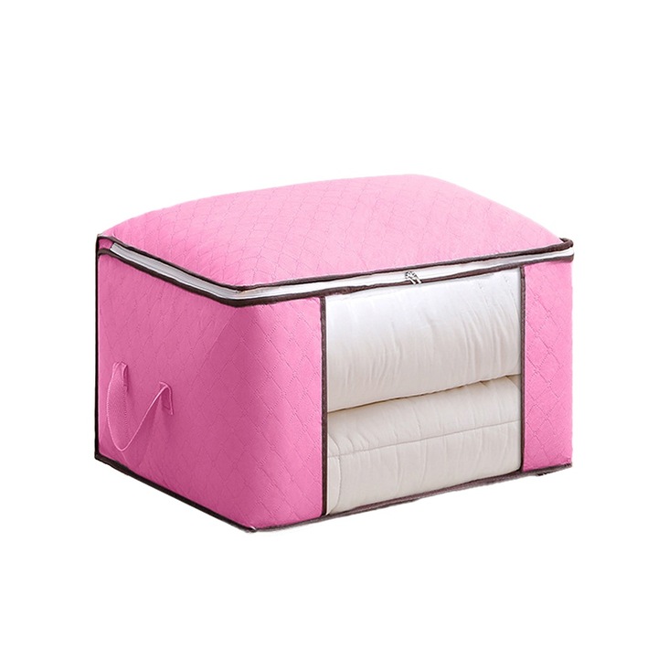 Set 2 cutii depozitare, pliabile, fereastra vizualizare, material respirabil, gri, dimensiuni generoase