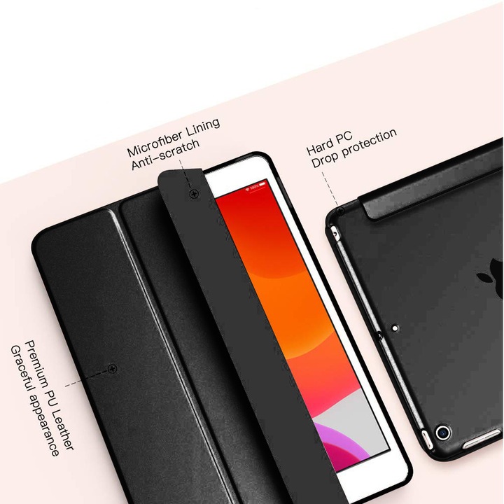 Okos, ultravékony táblagép tok, fekete, iPad Mini 3/2/1-hez