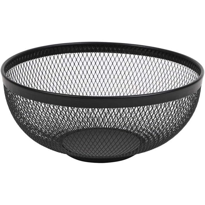Bol de fructe din metal, design plasa, 25x12.5cm, negru