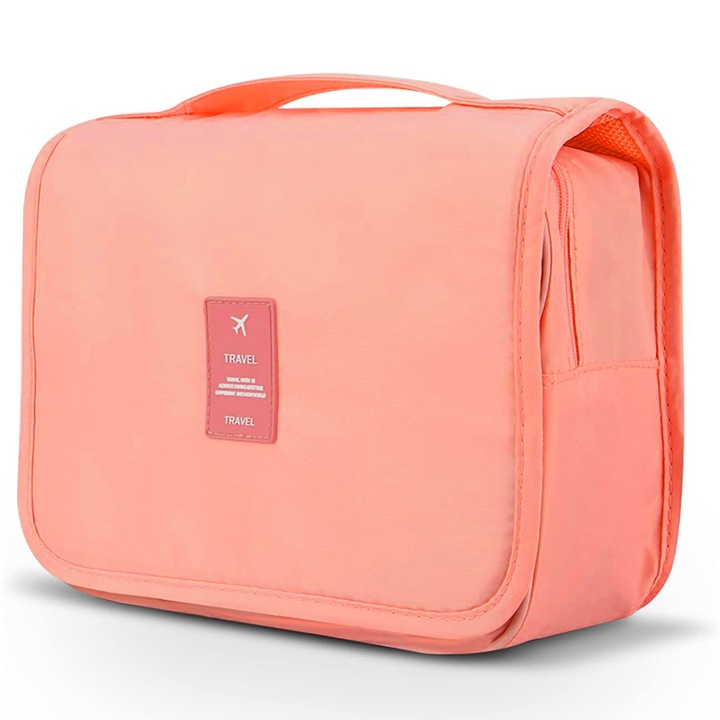 Trusa de machiaj de calatorie cu carlig, roz, mare