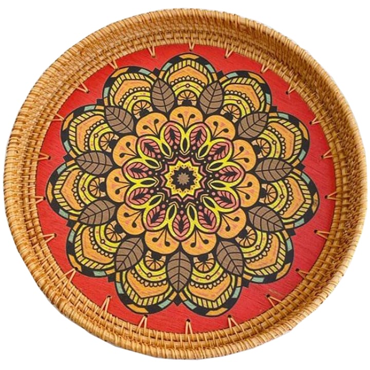 Set tava de servire, ratan natural, 30x4cm si 35x4cm, multicolor