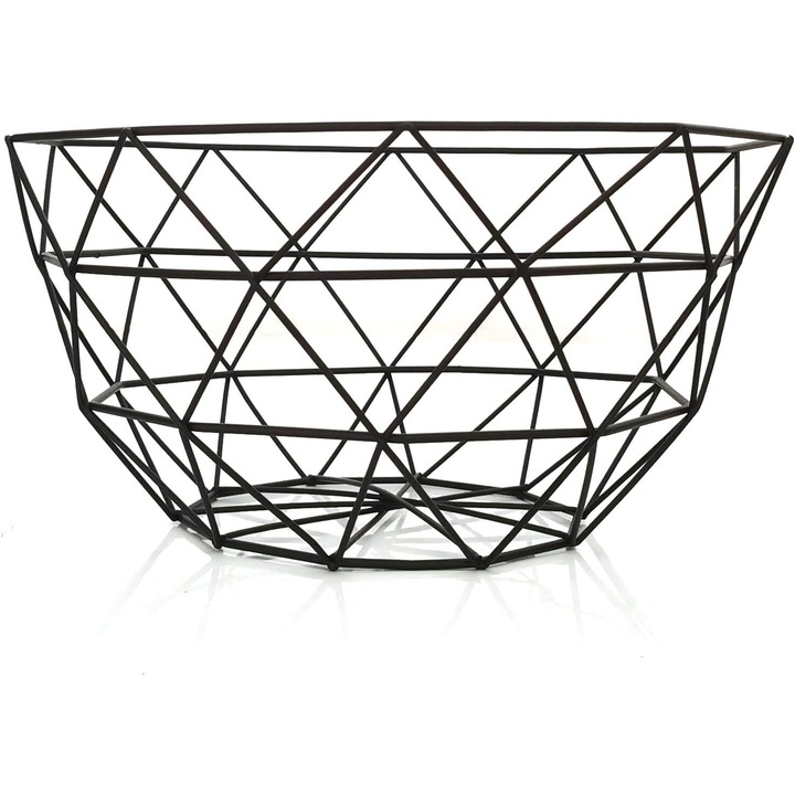 Bol decorativ din metal, Enforose, design modern, negru, dimensiuni mari