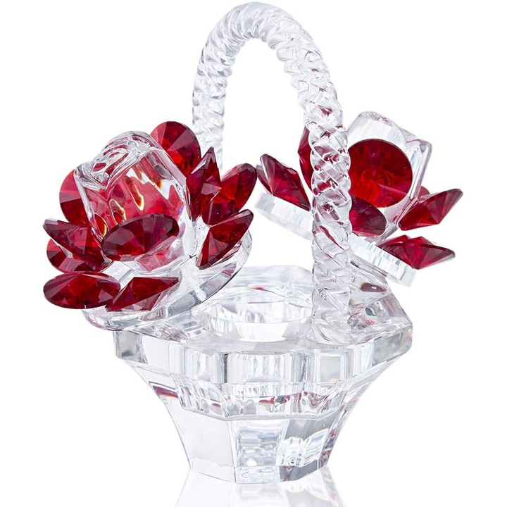Кошница с кристални цветя, KkvoGmle, 8x8.5cm, червена