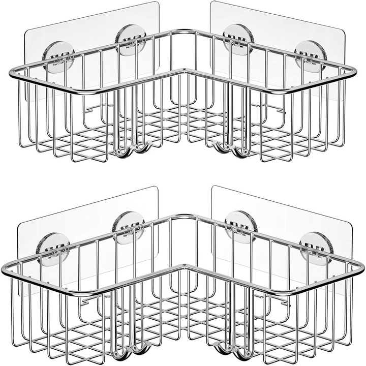 Suport coltar pentru dus, Enforose, set de 2, otel inoxidabil, rezistent la rugina, dimensiuni mari si mici