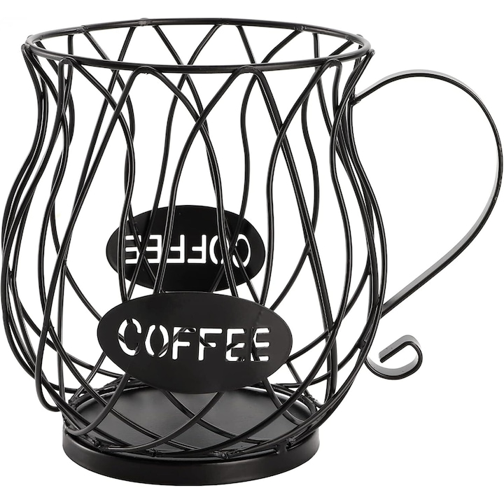 Cutie depozitare Cozevdnt, design cana cafea, metal, capacitate mare, negru, 12x15cm