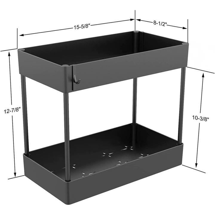Organizator, Plastic, Multifunctional, 2 Niveluri, 39.7 x 21.5 x 32.7 cm, Negru