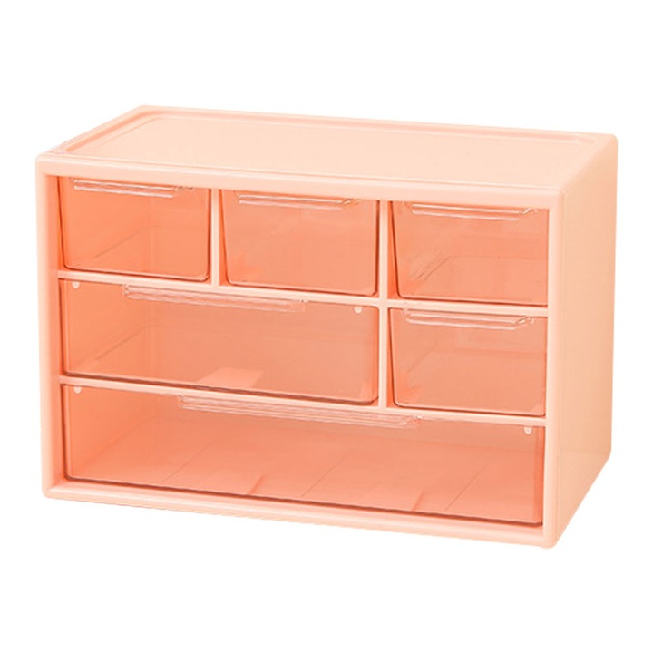 Organizator de birou, sertare de depozitare stivuibile cu 6 compartimente, pentru depozitare de birou, depozitare machiaj, 17,5*11*9,5 cm, roz