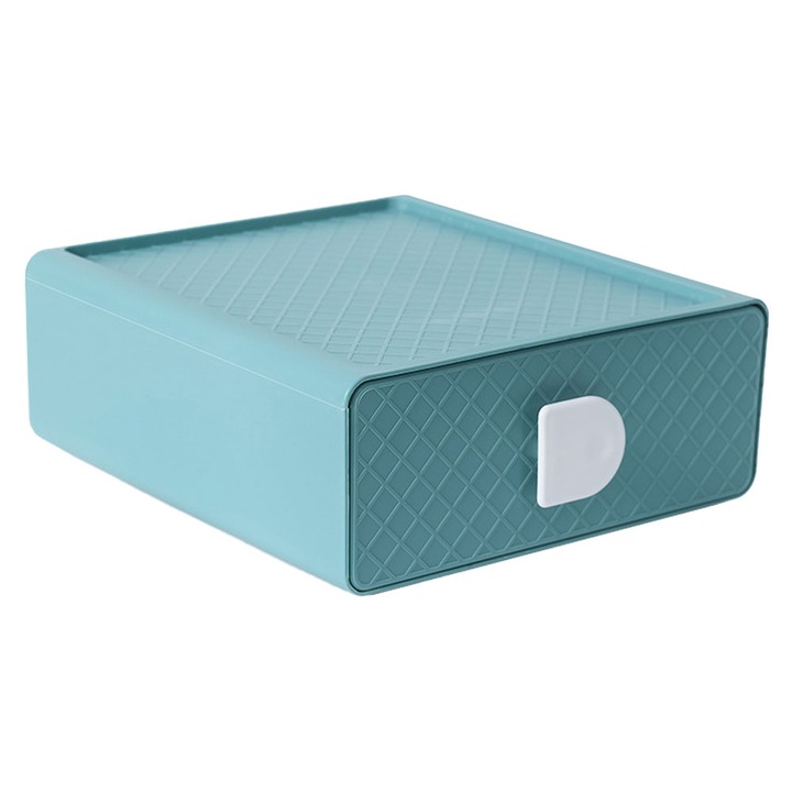 Organizator de birou, sertare de depozitare stivuibile, pentru depozitare machiaj Accesorii de organizare baie, 1 sertare, 20*20*7.5Cm,verde deschis