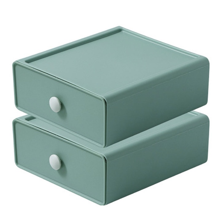 Pachet Organizator de birou stivuibil cu sertar Cutie de depozitare pentru birou, pixuri, machiaj, scrisori, 20*19*8 cm, verde