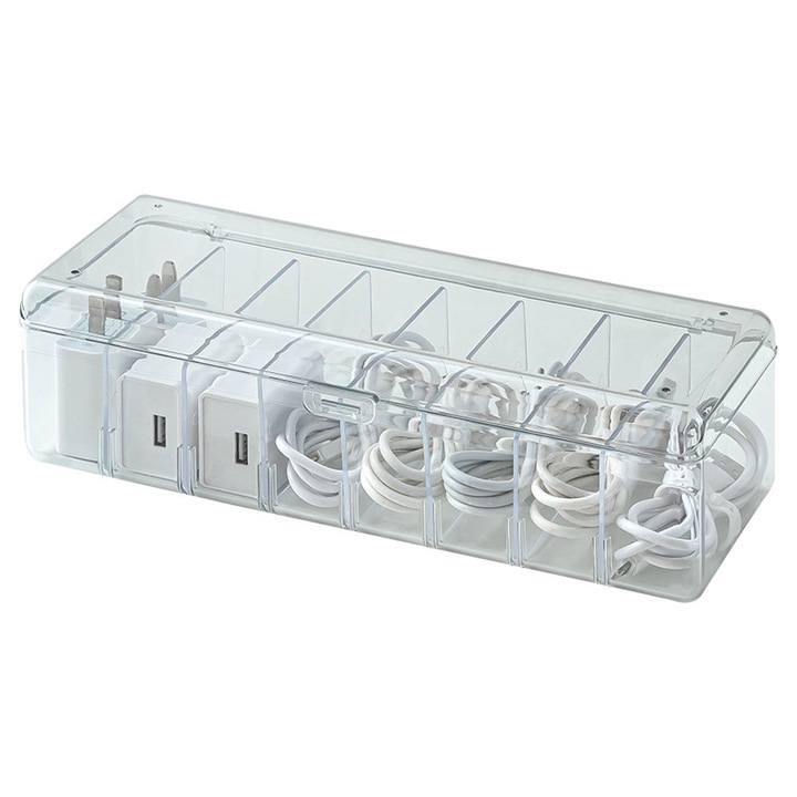 Cutie de organizatoare Cozevdnt, plastic, transparent, cu compartimente ajustabile, 26x9.5x7.5cm