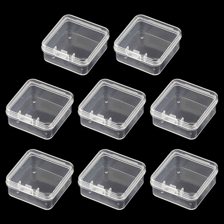 Set 8 Cutii Depozitare, Polipropilena, Multifunctional, 40 x 40 x 18 mm, Transparent