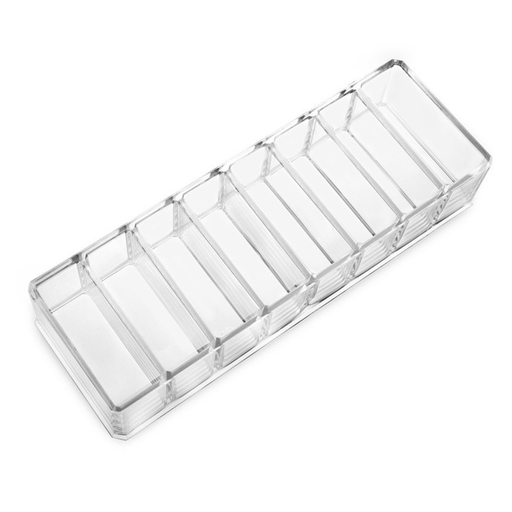 Organizator de machiaj, 8 compartimente pentru depozitare cosmetice, cutii de prezentare pentru bijuterii, carcasa transparenta pentru organizare, 25,4*8,9*4,8 cm