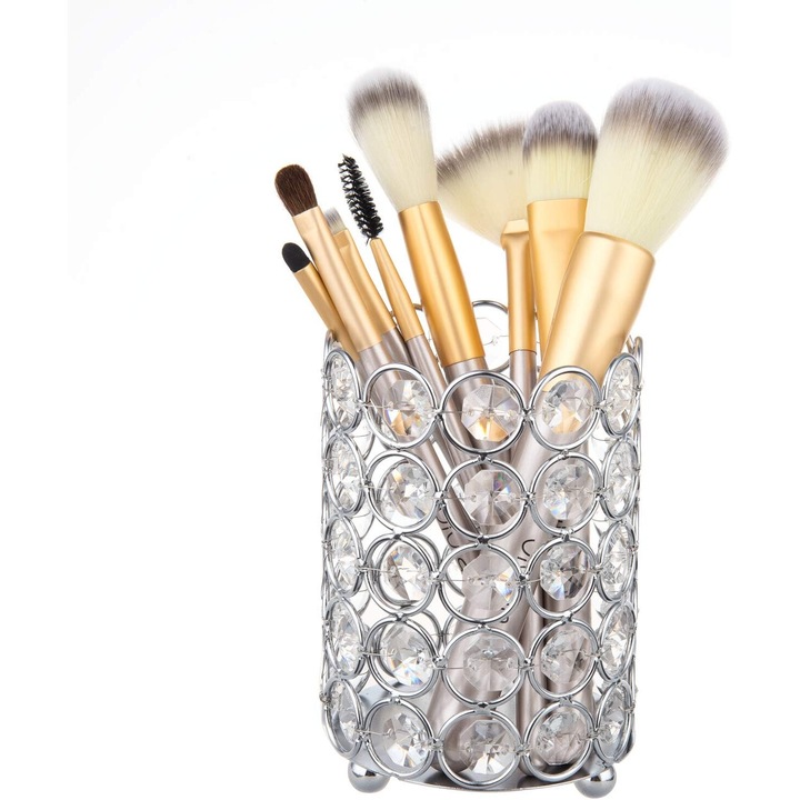 Organizator pensule machiaj AMRINUGL, acril, forma geometrica, transparent, cu capac