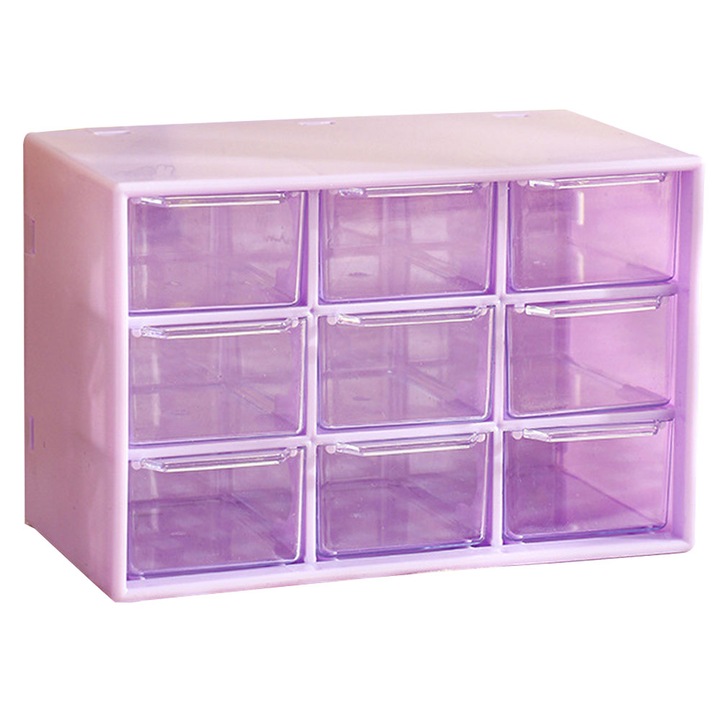 Set 4 Cutii depozitare Cozevdnt, cu capac, 9 sertare detasabile, plastic, montare pe perete, 18x10x12cm