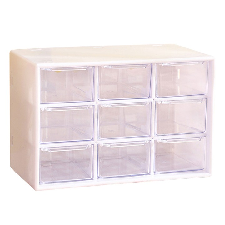 Set 2 Cutii depozitare Cozevdnt, cu capac, 9 sertare detasabile, plastic, montare pe perete, transparent, 18x10x12cm