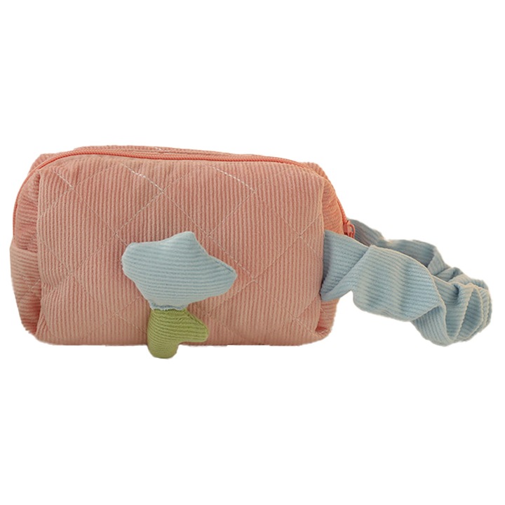 Trusa de machiaj, cosmetica, design floral, roz, dimensiune mica