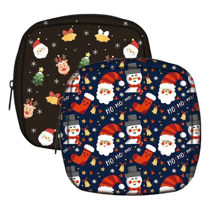 Set 2 pungi depozitare, tema Craciun, multifunctionale, multicolor