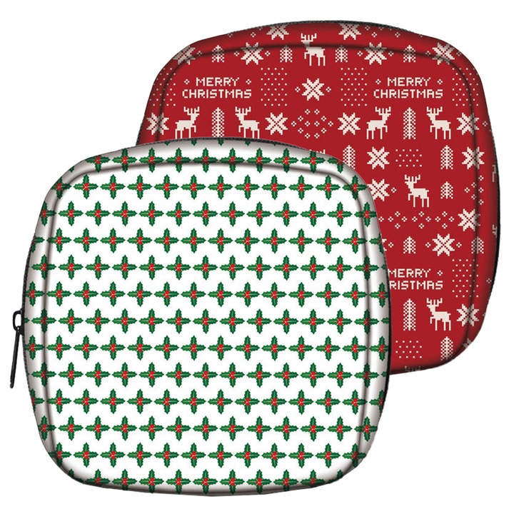 Organizator portabil pentru articole igienice, tematica Craciun, capacitate mare, multicolor