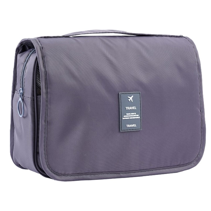 Geanta de machiaj, multifunctionala, portabila, cu maner, 24 x 9 x 18 cm, gri