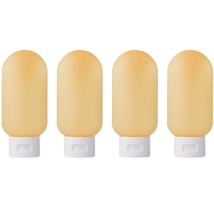 Set 4 recipiente reutilizabile pentru calatorie, galben/alb dimensiune, compacta, 60ml