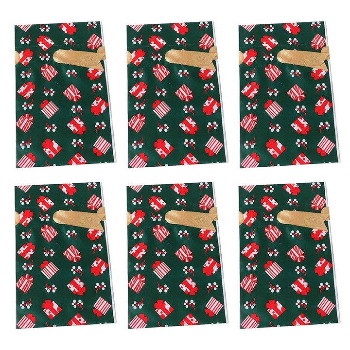 Set 6 pungi cadou, Craciun, design festiv, multicolor