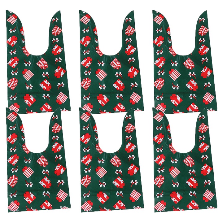 Set 6 pungi Craciun, design festiv, verde