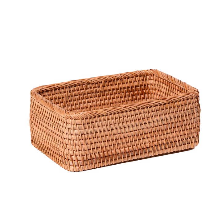 Cos de servire impletit, design simplu, rachita, maro, multifunctional, 20x14.5x8cm